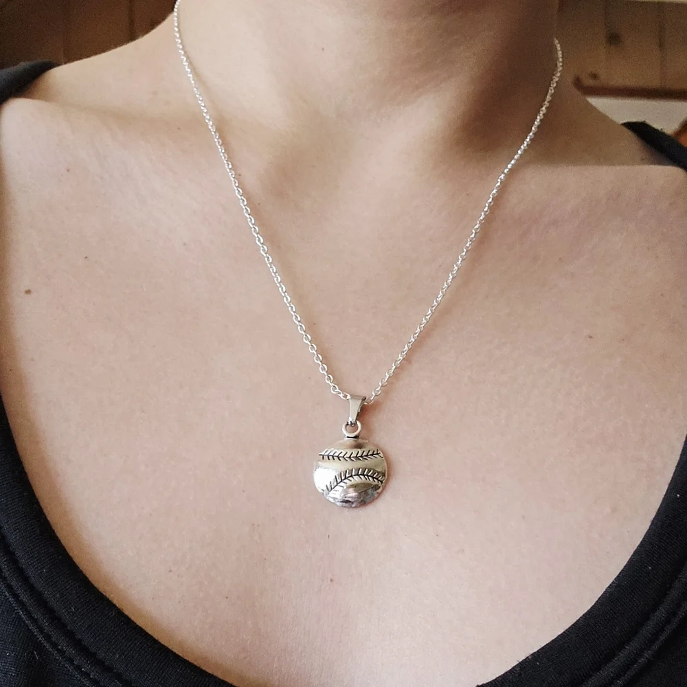 New Classic Silver Dainty Baseball Softball Necklace - Picture 2 of 5